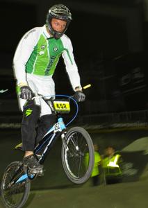 Ireland's Kelvin Batey in action on the way to winning the Masters title at the UCI BMX World Championships at Vector Arena, Auckland tonight.